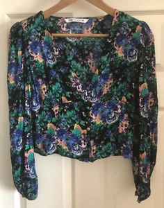 Women's Zara S floral button up cropped Top RRP £24 - Picture 1 of 4