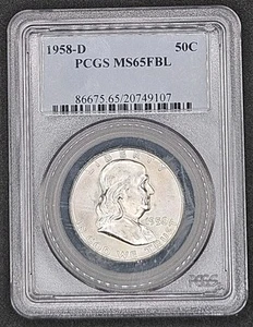 Medio dólar Franklin 1958-D | PCGS MS65FBL | ¡Líneas de campana completas! - Imagen 1 de 4
