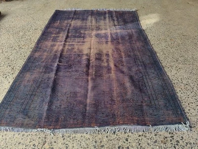 Alfombra turca vintage 6,1 x 9,3 pies alfombra de lana hecha a mano envejecida tonos morados Foto 1 de 4