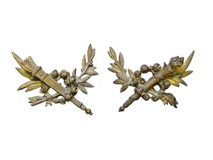 PAAR frühe 19. antike französische vergoldete Bronze Empire Giebel Hardware Bergung - Bild 1 von 12