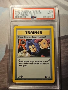 PSA 9 Pokemon Rocket Here Comes Team Rocket 1st Edition Holo Rare 15/82 - Picture 1 of 2