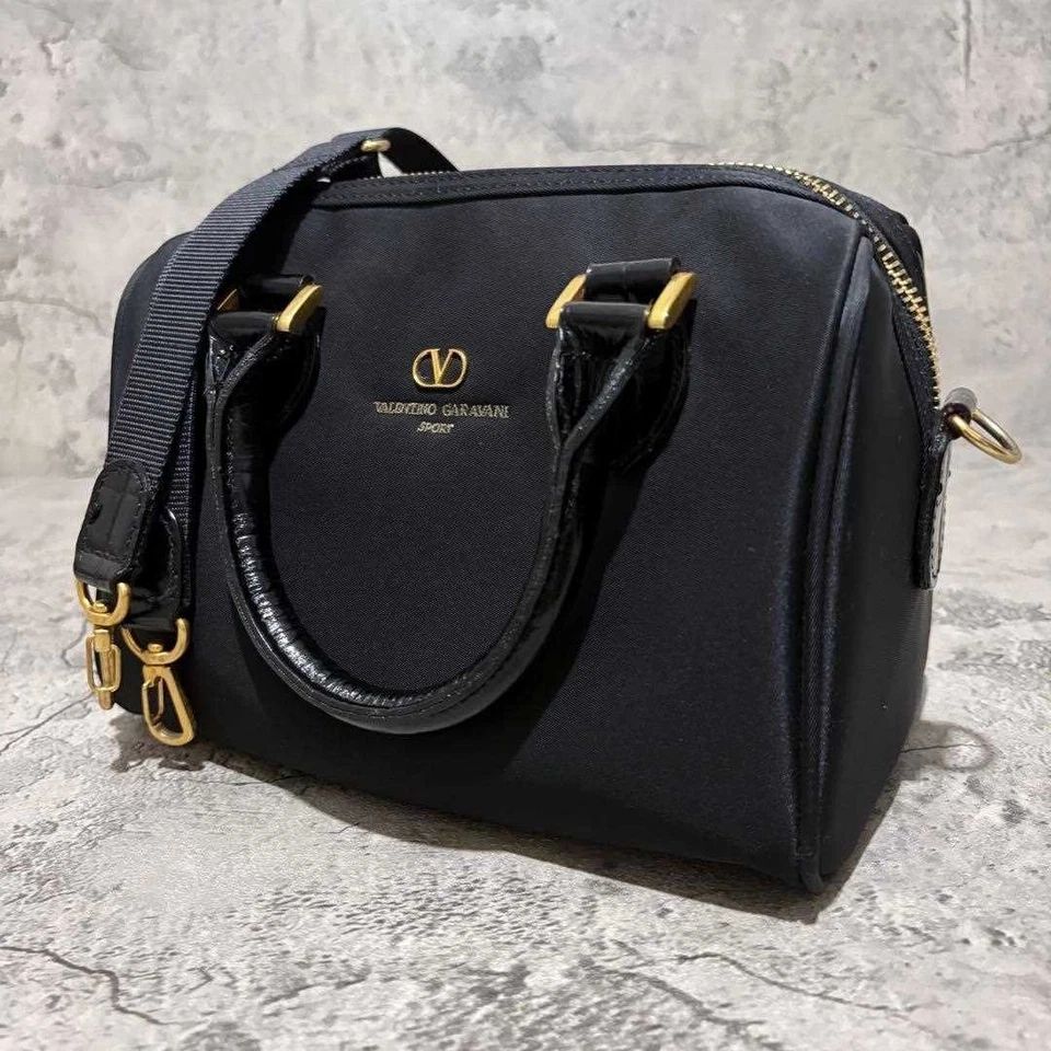 VALENTINO Rare Handbag Shoulder Bag Logo Nylon Black Women's USED FROM JAPAN - Image 1 of 4