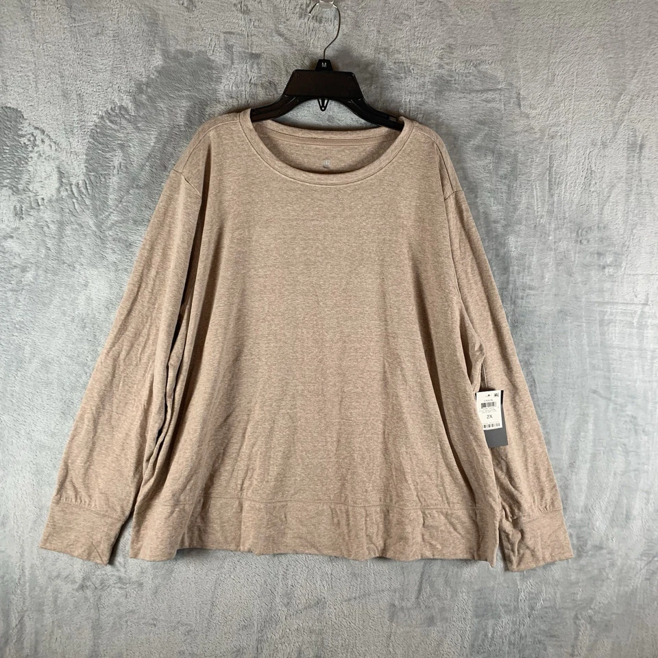 Camiseta Ideology feminina top 2X manga longa bronzeada gola redonda mistura de algodão nova com etiquetas - Imagem 1 de 4