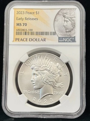 2023 Peace Silver Dollar $1 NGC MS70 Early Releases - Image 1 of 2