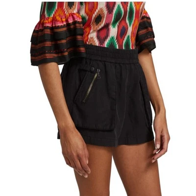 Shorts de bolso Alice + Olivia Britney cintura alta preto mistura de linho médio - Imagem 1 de 4