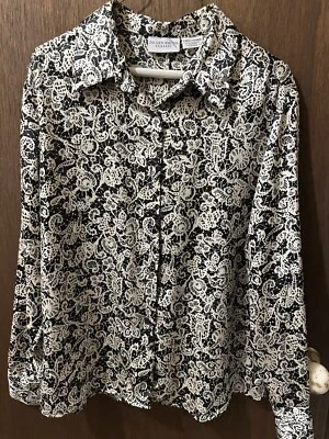 Женская черно-белая роскошная блузка с длинным рукавом на ощупь Jaclyn Smith размер L - Изображение 1 из 3