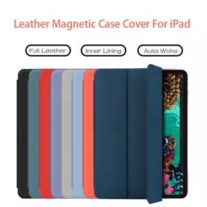 Leather Smart Case For iPad 9.7" 10.2" 5 6 7 8 9 Air 4 5 Pro 11 Mini 1 2 3 4 5 6 - Picture 1 of 19