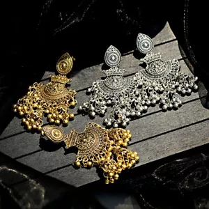 Damen Metallquaste Jhumka indische ethnische Bollywood Boho hängende Ohrringe Schmuck - Bild 1 von 131