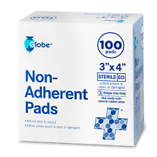 Globe Sterile Non-Adherent Pads| 100-Pack, 3”x 4”| Non-Adhesive Wound Dressing|