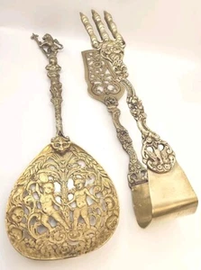 Vtg 1940's Ugo Bellini Italian Cherub Serving Spoon And Tongs Lion Claws Theme - Picture 1 of 12