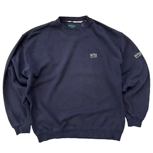 VTG Y2K Hugo Boss Sweatshirt Mens XL Navy Streetwear Logo Crew Neck - Picture 1 of 7