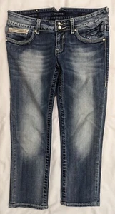 Pantalones de mezclilla para mujer Vigoss 29 x 21 The New York Capri azul oscuro desgastado lavado - Imagen 1 de 8