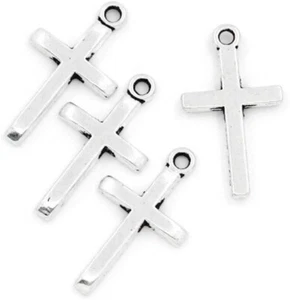 50 Pendant Beads Charms 1 Inch Cross Silver Plated Zinc 1x1/2 Inch - Picture 1 of 1