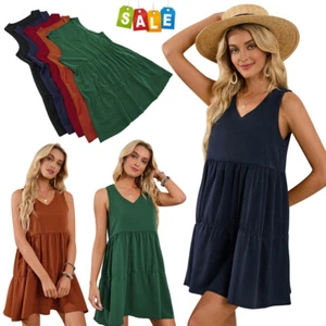 Women's Summer Sleeveless Dress Casual Loose Flowy Swing Shift Dress Tank Top - Picture 1 of 17