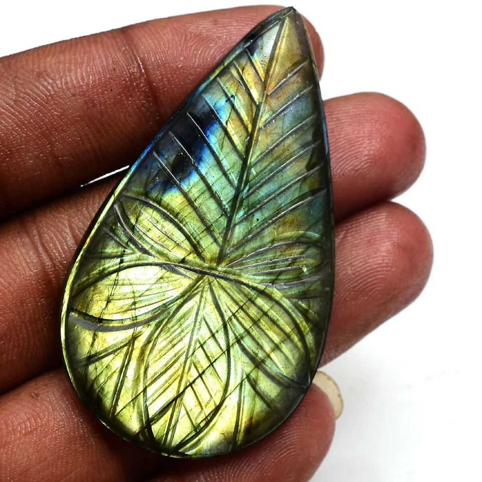 100.00 Cts Natural Labradorite Pear Hand Carving Flashy Untreated Loose Gemstone - Image 1 of 4
