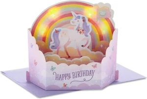 3D Pop-Up UNICORN BIRTHDAY Greeting Card Hallmark Paper Wonder LIGHT & MUSIC NIP - Picture 1 of 3
