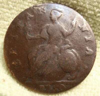 GREAT BRITAIN GEORGE II 1750 HALFPENNY, US EARLY DAYS COLONIAL COPPER - Image 1 of 4
