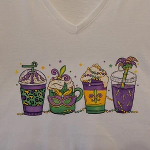 NWOT Mardi Gras Shirt Ladies 2XL Parade Beads Nola 504 New Orleans Coffee Lover - Picture 1 of 10