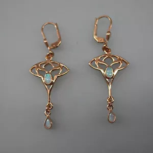 9906033-ds 925er Silver Red Gilt Art Nouveau Earrings With Opal - Picture 1 of 1
