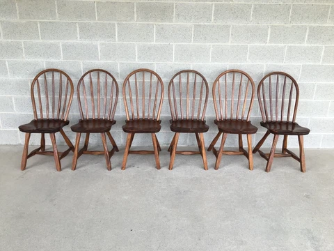 HUNT COUNTRY FURNITURE OAK & PINE BOTTOM HOOP BACK DINING SIDE CHAIRS - SET OF 6 Cover
