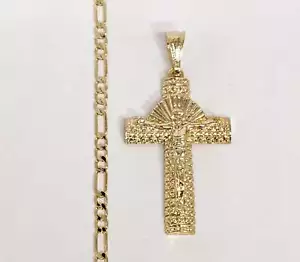 Collar de cadena colgante crucifijo crucifijo enchapado en oro de 4 mm para hombre y mujer Oro Cruz Cadena - Imagen 1 de 6