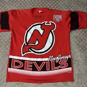 Vintage Salem NOS New Jersey Devils AOP NHL T-Shirt Single Stitch Large 1994 - Picture 1 of 11