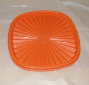 Vintage Tupperware #841-5 Orange Servalier 6.5" Square Storage Lid Only E.C. - Picture 1 of 4