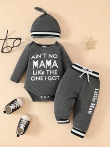 Baby 3pc Set "AiN'T No MAMA LiKe THE ONE I GOT" - Pants "Little Man" + Hat 3-6mo - Picture 1 of 6