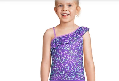 Nuevo con etiquetas Top de natación Tankini Lands End Fiesta púrpura con volantes de un hombro talla 5 UPF 50+ Foto 1 de 2