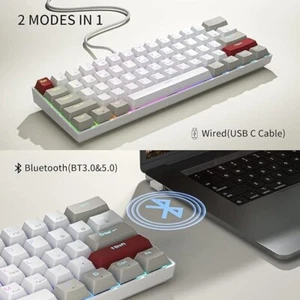 Wireless Bluetooth 60% RGB Mechanical Computer Keyboard Gaming Extra Keycaps Blu - Picture 1 of 14