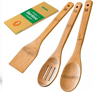 Dark Bamboo Wooden Spoons for Cooking 3-Piece, Apartment Essentials Wood Spatula - Picture 1 of 8