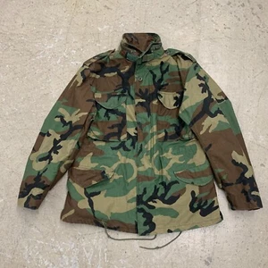 Vintage Military Jacket Men Medium Regular Coat Cold Weather Field Woodland Camo - Picture 1 of 10