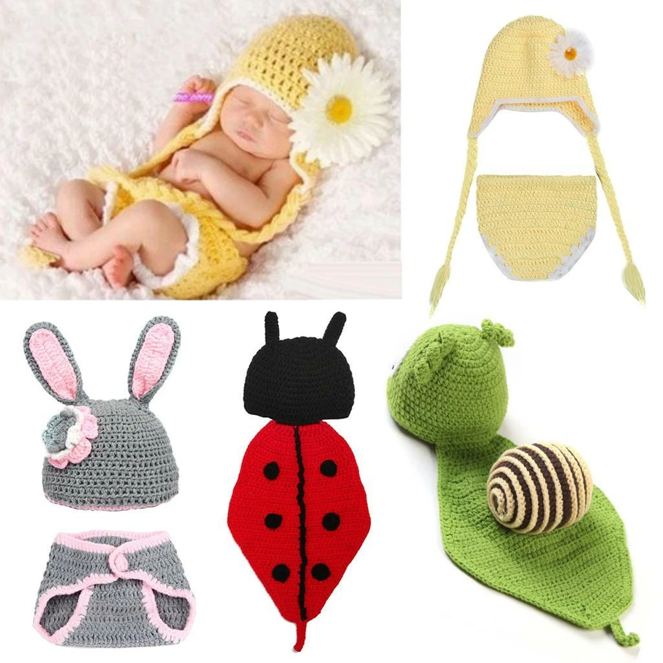 Baby Newborn Knit Crochet Beanie Hat Outfit Animal Photo Prop Costume Set - image 1 of 1