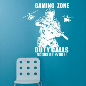 Gaming Zone Wall Art Sticker Duty Call Solider Helicopters Boys Room Decal Decor - Picture 1 of 10