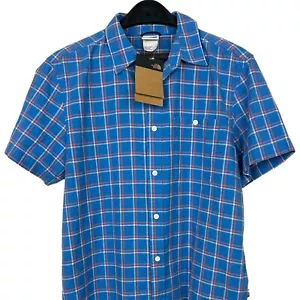 NEW The North Face Men's Medium HEMP +Cotton Loghill Short Sleeve Stretch Plaid - Picture 1 of 7
