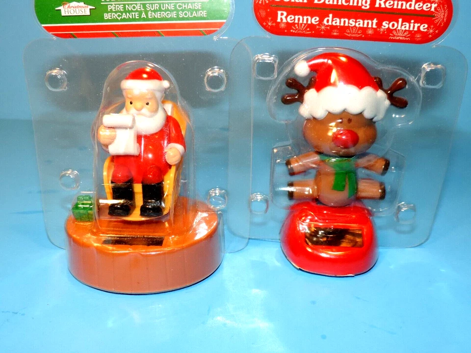 2015 Christmas Rockin Santa and His Elf Solar Powered Figures Set of 2