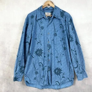 The Territory Ahead Mens Shirt Large Blue Floral Cotton Coastal Retro Art Print - Picture 1 of 12