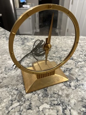 Jefferson Golden Hour Clock Mystery Glass VTG Glow Gold Frame Electric Runs 13 - Image 1 of 4