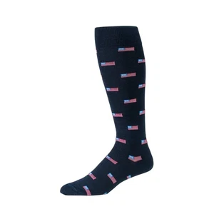 Merino Wool Over-the-Calf Patterned Socks, Dress Socks for Men, Navy With - Picture 1 of 6