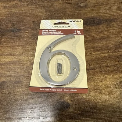 Gate House number 4in 10.1cm  #6  0068968. NIB. Satin nickel. - Image 1 of 2