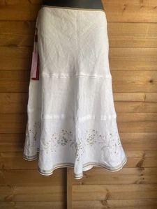 Monsoon White Linen Beaded Knee Length Skirt Size 14 - Picture 1 of 10