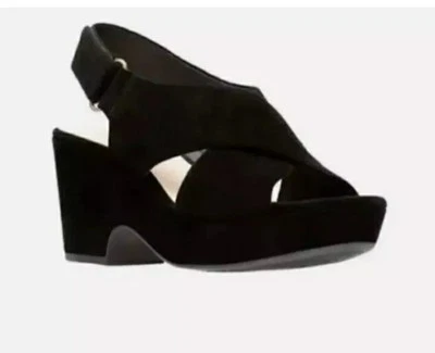 Clarks Ladies* Maritsa Lara*  Black Suede Wedge Heeled  Sandal UK 4 D/EUR 37 - Image 1 of 4