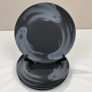 New Mesa Brasil Halloween Ghost  Dinner Plates 10" Black Set Of 4 Made In Brazil - Picture 1 of 4