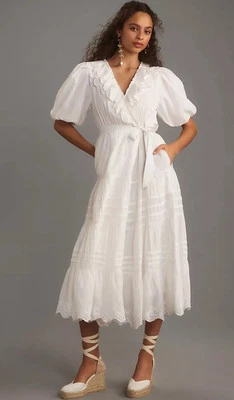 Maxi Vestido Anthropologie Love the Label Marfil Envoltura en Niveles Cottagecore Grande Nuevo con Etiquetas Foto 1 de 4