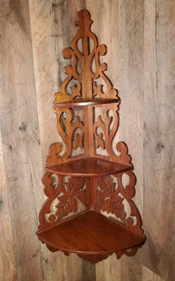 1950' French Style Wood Corner Walnut 3 shelf 32.5"x9x9 Hand Made 70 yrs. old. - Image 1 of 4