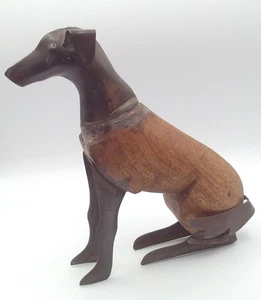 Carved Wood & Metal Greyhound Whippet? Dog Sculpture Figurine 10.5" Tall - Picture 1 of 8