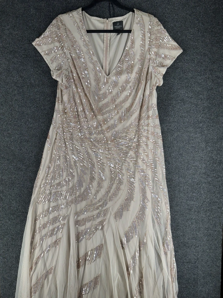 Vestido para mujer Adrianna Papell talla 18W con cuentas lentejuelas biscotti crema Foto 1 de 4