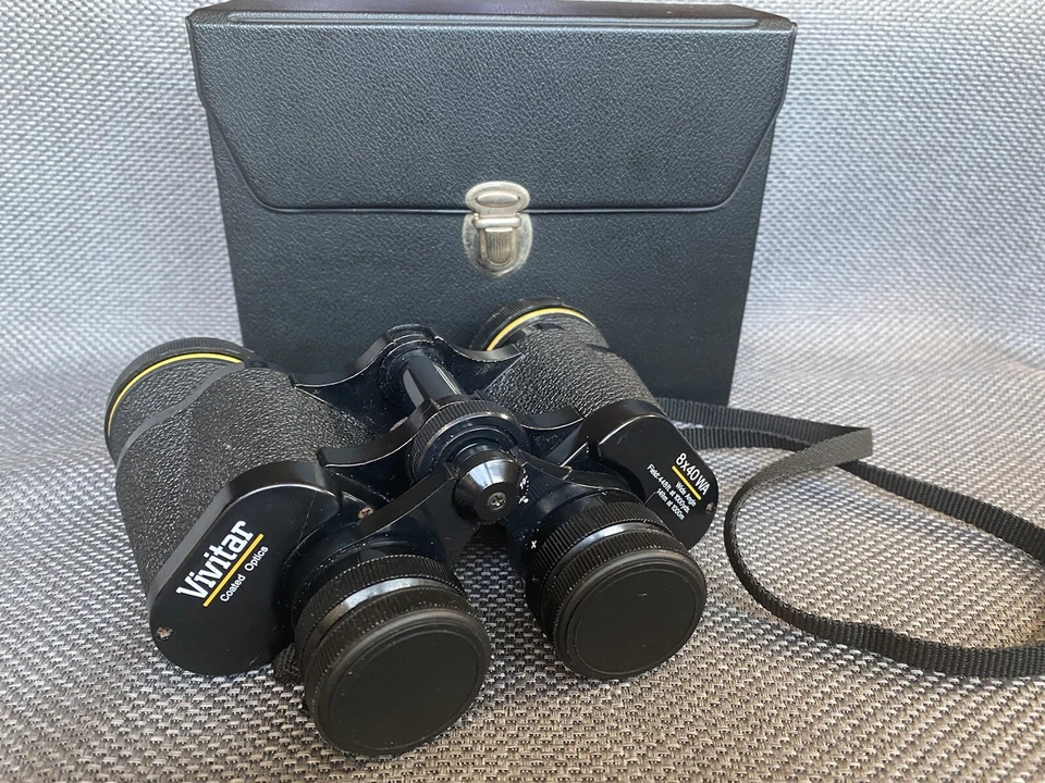 Vintage VIVITAR 8x40 WA WIDE ANGLE Binoculars Coated Optics Orig Case & Caps  - Image 1 of 4