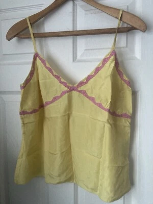 Chaleco Boden 100% Seda Encaje Top Delicadas Correas Amarillo Rosa Encaje Foto 1 de 4