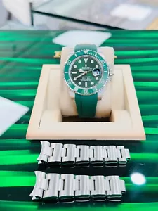 Rolex Submariner Hulk 116610LV Green Ceramic Bezel Watch Oyster Band + Rubber B - Picture 1 of 11
